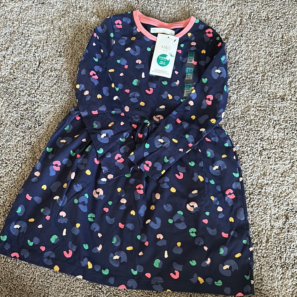 M&S long sleeve dress girls 5-6